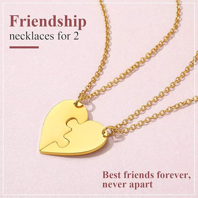 FindChic Personalized Matching BFF Necklace for 2/3/4/5/6 Puzzle Name Heart Pendant Stainless Steel Couple Necklace Set Customized Necklaces for Teen Girls