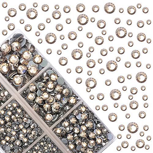 4000Pcs Mixed Size Hot Fix Round Crystals Gems Glass Stones Hotfix Flat Back Rhinestones (Black Diamond) - color: Black Diamond, size: 4000 Count (Pack of 1)