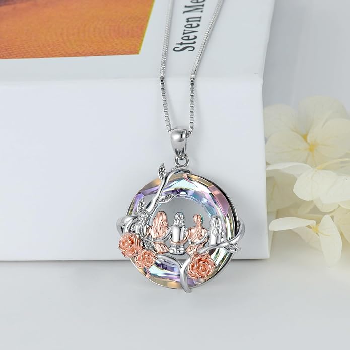 TOUPOP Sisters Gifts from Sister Necklace Sterling Silver Rose Flower with Crystal Jewelry Valentines Day Birthday Gifts for Women Best Friend Friendship