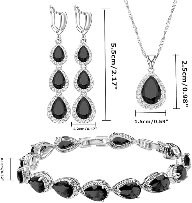 LMXXVJ Necklace Long Earrings Bracelet Set, White Gold Plated Created Blue Sapphire Jewelry Set Wedding Party Gift Jewelry for Women Bridal Bridesmaid