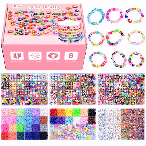 BBita Christmas Gift Set,10000PCS Polymer Clay Beads Bracelet Making kit, Cute Fun Beads Fruit Flower Animal Cake Butterfly Heart Beads Charms for Jewelry Making DIY Accessories for Children Girls - color: G1#Gift Set