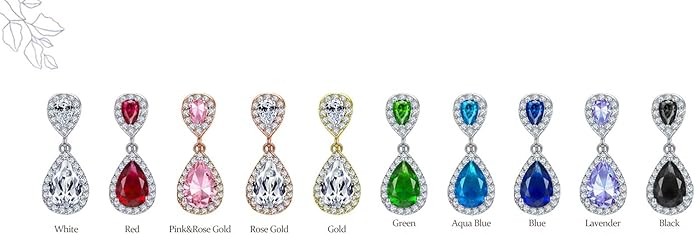 Vintage Style Bridal Cubic Zirconia Simulated Gemstone AAA CZ Halo Dangle Teardrop Chandelier Clip On Earrings For Women Silver Rose Gold Plated in Black Purple Blue Red Rose Pink Green Clear