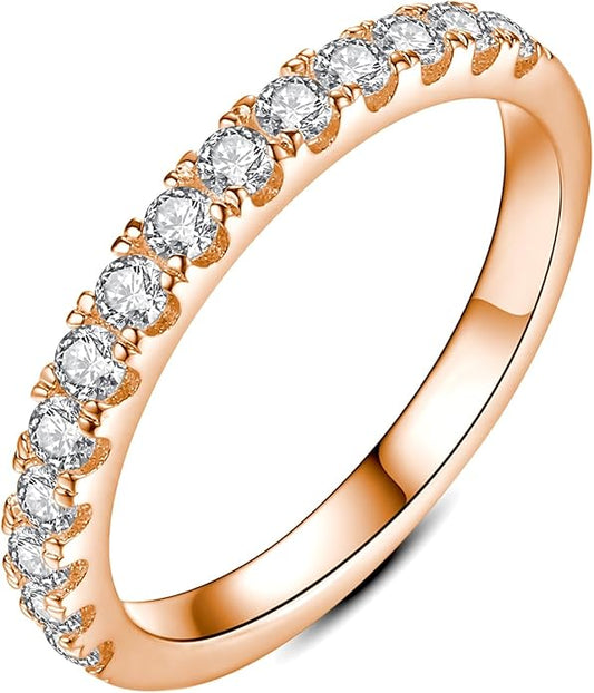 IMOLOVE Moissanite Wedding Band Wedding Rings for Women 925 Sterling Silver Rings with 18K White Gold Plated Eternity Stackable Engagement Ring Anniversary Band Size 3-12