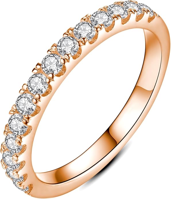 IMOLOVE Moissanite Wedding Band Wedding Rings for Women 925 Sterling Silver Rings with 18K White Gold Plated Eternity Stackable Engagement Ring Anniversary Band Size 3-12