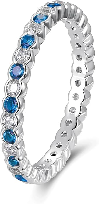 D Color VVS1 Clarity Moissanite Hand Setting Eternity Rings for Women, Solid 925 Sterling Silver Rhodium Finish, Stackable Ring, Wedding Birthday Valentines Anniversary Mothers Day Ideal Gift for Her