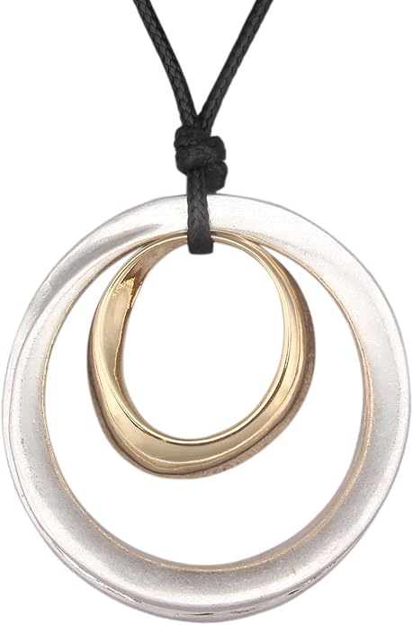 Boho Leather Necklace Women Bohemian Brown Circle Pendant Necklace Choker Long Necklaces for Women Boho Ring Large Pendant