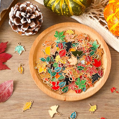 MARFOREVER Maple Leaf Charm, 120Pcs Fall Leaf Charms for Jewelry Making, Thanksgiving Day Charms Autumn Enamel Pendant for DIY Bracelet Necklace Earrings Crafts Gifts for Women Girls - style: Maple Leaf