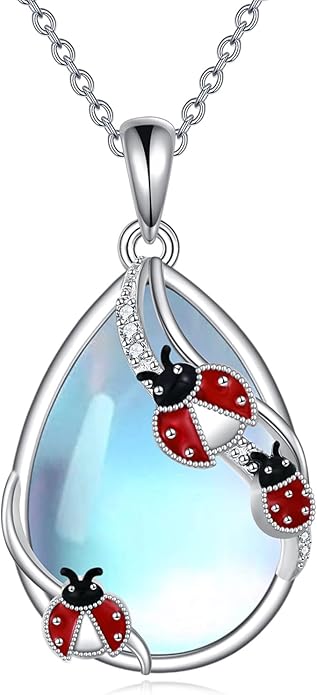 KQF Dragonfly/Butterlfy/Cat/Jellyfish/Bunny/Axolotl/Bee/Mermaid/Hummingbird/Elephant Necklace for Women Sterling Silver Moonstone Pendant Necklace Dragonfly Jewelry Gifts for Women