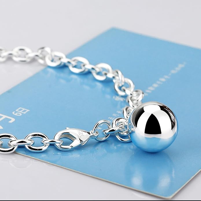 Dankadi Women 925 Sterling Silver Round Cable Wire Link Bracelet Charm Heart-Bell-Square-Circle Pendant Chain Bangle Fine Jewelry Gift For Wife Her