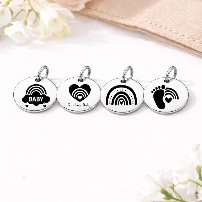 SM Design Pregnancy & New Baby Charm Set – Set of 4 Meaningful Stainless Steel Charms – Great for Crafting, Making Bracelets and Necklaces - Meaningful Keepsake Charms for Expecting & New Moms