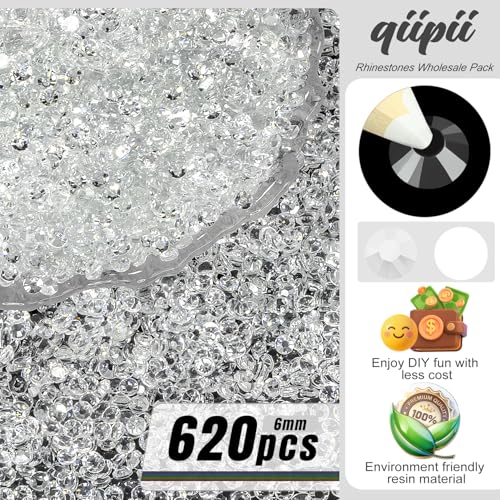 qiipii 620PCS 6mm Transparent Resin Rhinestones Flatback Jelly Resin Stones Bulk SS30 Clear Diamonds Gems Charms Supplies for Nails Face Eyes Makeup Body Tumblers Mugs Bottles DIY Crafts Shoes Clothes - color: Transparent, size: 6mm Bulk