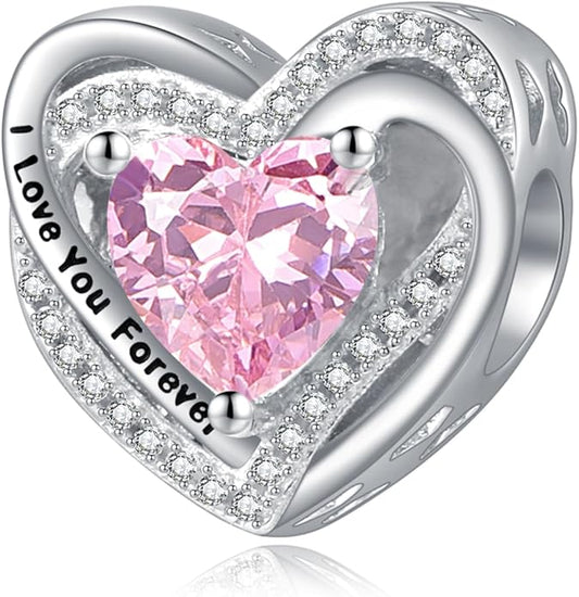 Heart Birthstone Charms for Bracelets, 925 Sterling Silver Women Bead Charms for Charm Bracelets Necklace, Mother's Day Birthday Anniversary Jewelry Gifts for Wife Mom Grandma Daughter