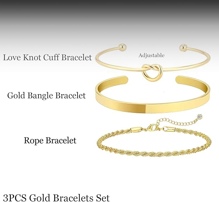 Gold Bracelets for Women 18k Gold Plated Bracelet Stack Bangle Cuff Bracelet Set for Women Non Tarnish Beaded/Paperclip/Cuban Link Chain Bracelets Jewelry for Women Trendy