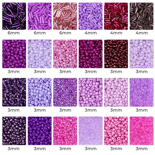 ZHIYUXI 7500Pcs Purple Glass Seed Beads Kit for Jewelry Making with Bugle Tube Bead 24 Colors Waist Embroidery Beads for DIY Bracelet Necklace Making Craft Beading Kit - color: G-Purple