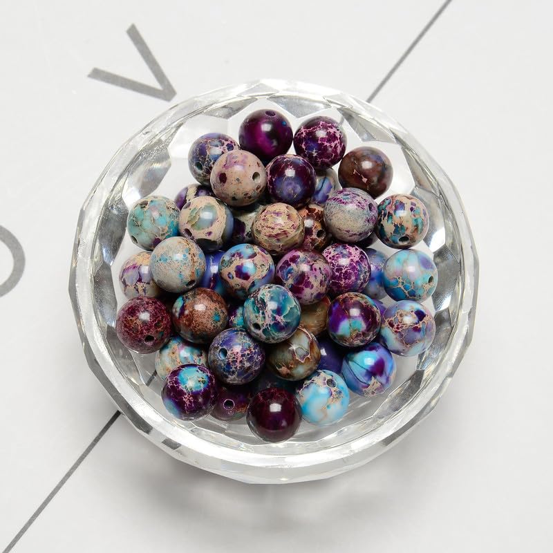 120pcs(2 Strand) 6mm Galaxy Purple Sea Sediment Imperial Jasper Beads with Energy Power, Round Stone Beads for Jewlery Bracelets Earrings Making DIY - color: Blue Purple Imperial Jasper, size: 6mm