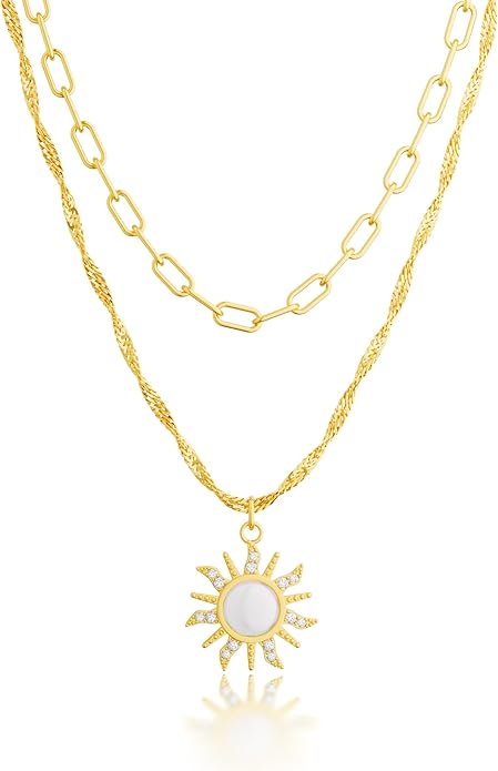 CHESKY Layered Necklaces for Women Trendy, Dainty 14k Gold Plated Pendant Necklace Layering Necklace for Women Non Tarnish Hypoallergenic Sun Gold Necklace Stack Gold Jewelry for Women Gifts