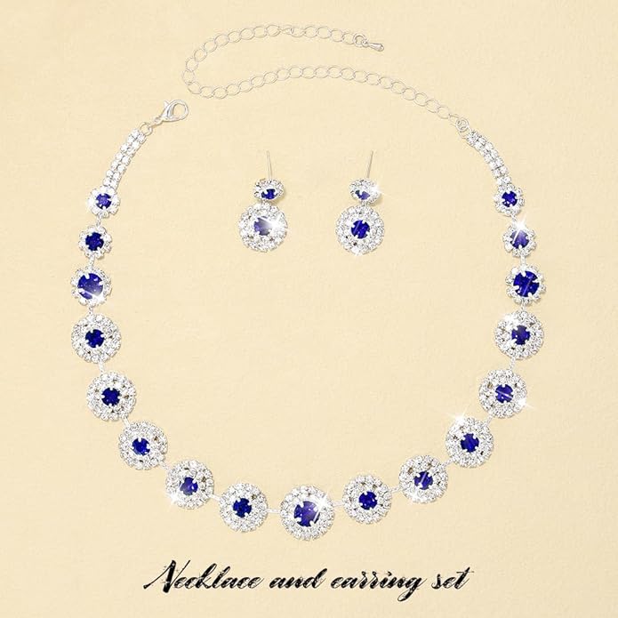 Unicra Bridal Wedding Jewelry Set Silver Rhinestone Necklace Earrings Sets Formal Costume Jewelry for Women and Brides