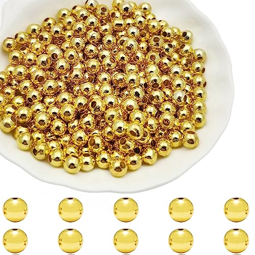 500Pcs 5mm Metal Spacer Beads Metallic Plated Beads Round Beads Smooth Round Loose Beads Crimp Stopper Beads, Bracelet Making Clamp End Stopper Spacer Beads for Jewelry Making（Gold） - color: Gold, size: 5mm