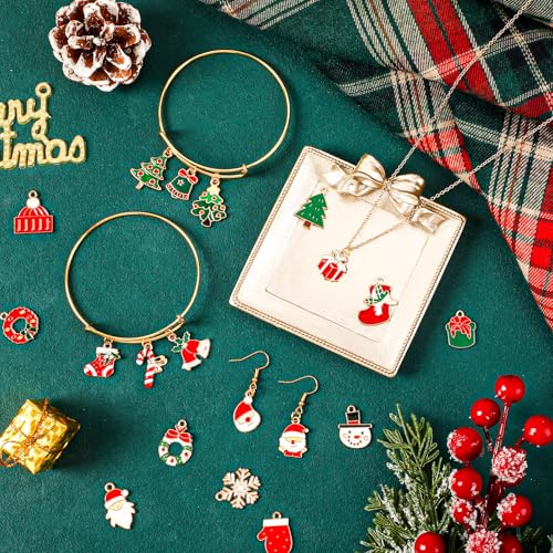 MARFOREVER 120 PCS Christmas Charms for Jewelry Making, Assorted Gold Enamel Snowman Elk Santa Xmas Tree Charm Pendants for DIY Bracelet Necklace Earrings Making Supplies Christmas Gifts - style: Christmas