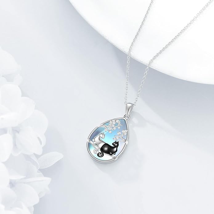 KQF Dragonfly/Butterlfy/Cat/Jellyfish/Bunny/Axolotl/Bee/Mermaid/Hummingbird/Elephant Necklace for Women Sterling Silver Moonstone Pendant Necklace Dragonfly Jewelry Gifts for Women