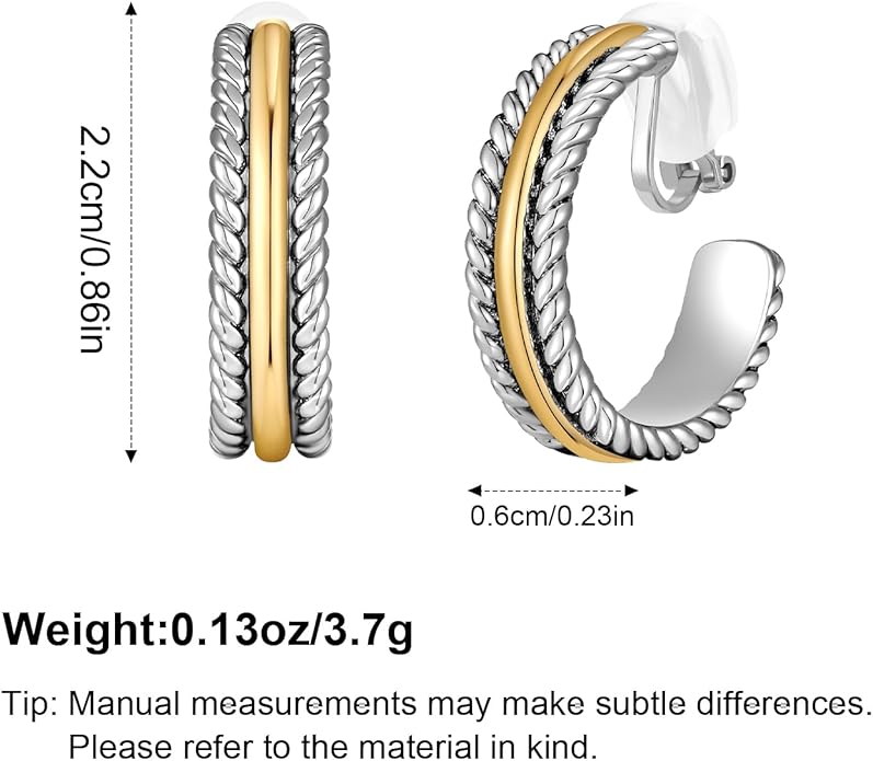 Gold and Silver Clip-On Earrings Two Tone Mixed Metal Clip-On Earrings Chunky Hoop Clip Earrings