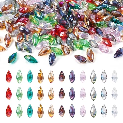 Craftdady 220Pcs Faceted Glass Teardrop Beads AB Color Briolette Crystal Beads Czech Crystal Charms Water Drop Spacer Beads for Crafts Sun Catcher Jewelry Making - color: Mixed Colors, 11.5~13x6mm