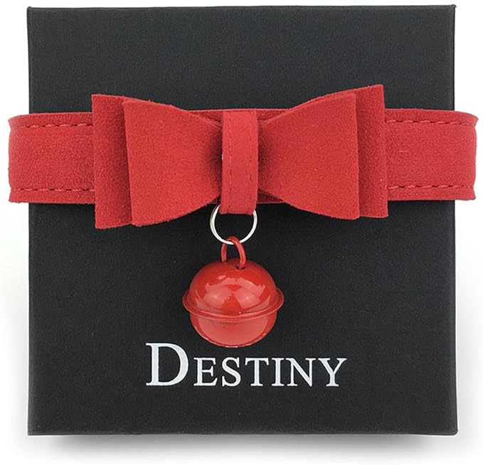 Destiny Love Bell Padlock Choker Collar Necklace Lolita Bow Collar Cat Kitty Velvet Necklace with Heart Lock and Key with Box for Women and Men