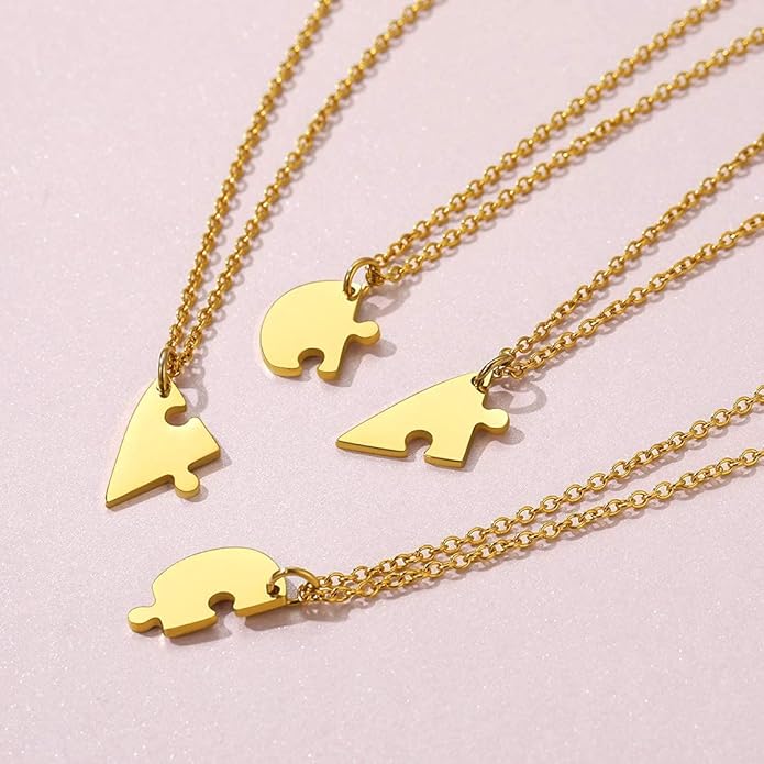 FindChic Personalized Matching BFF Necklace for 2/3/4/5/6 Puzzle Name Heart Pendant Stainless Steel Couple Necklace Set Customized Necklaces for Teen Girls
