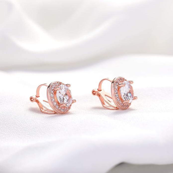YOQUCOL 8MM Cubic Zirconia Crystal Clip On Stud Earrings Round Non Pierced Earrings for Women