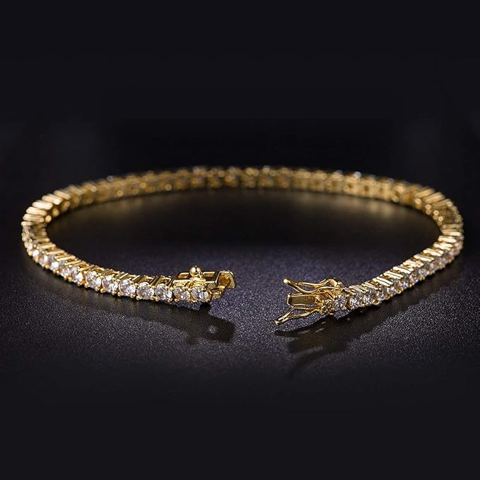 Gemsme 18K Gold Plated 3.0 Cubic Zirconia Classic Tennis Bracelet for Women and Men 9 Inch