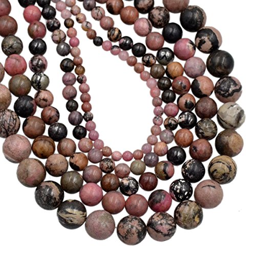 AD Beads Natural Gemstone Round Loose Beads 15" for Bracelet Necklace Earrings Jwelery Making Crafts DIY (4mm, Black Stripe Rhodochrosite) - color: Black Stripe Rhodochrosite, size: 4mm