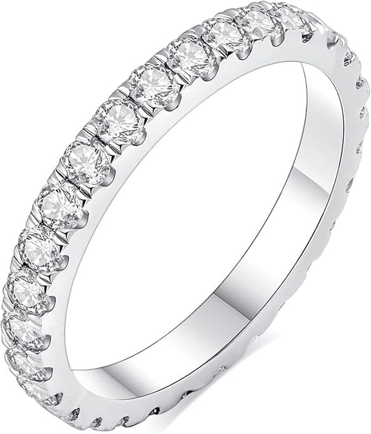 IMOLOVE Moissanite Wedding Band Wedding Rings for Women 925 Sterling Silver Rings with 18K White Gold Plated Eternity Stackable Engagement Ring Anniversary Band Size 3-12