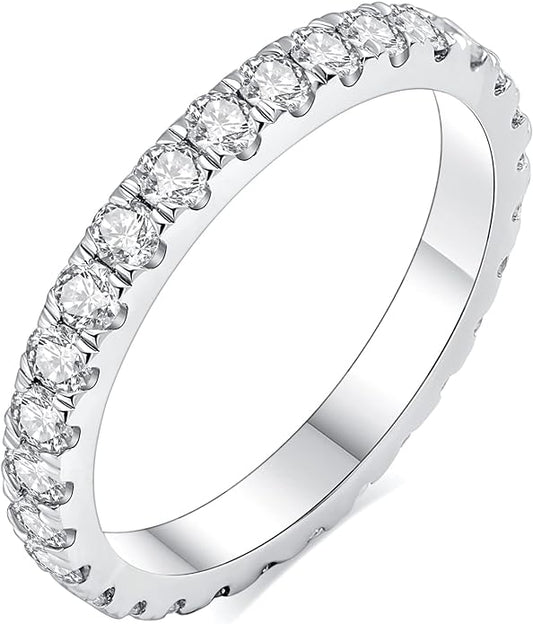 IMOLOVE Moissanite Wedding Band Wedding Rings for Women 925 Sterling Silver Rings with 18K White Gold Plated Eternity Stackable Engagement Ring Anniversary Band Size 3-12