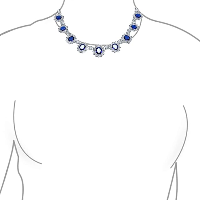 Elegant Vintage Estate-Inspired Bridal Jewelry Set - 5 CTW Oval Crown Halo Statement Necklace & Chandelier Earrings with AAA Cubic Zirconia CZ Simulated Gemstones, Silver Plated, for Women