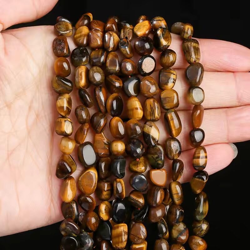 HAAMIIQII Natural Yellow Tiger Eye Pebble Stone 5-8mm Small Irregular Freeform Tumbled Loose Gemstone Beads for Jewelry Making Strand 15 Inch (45-50pcs) - color: Yellow Tiger's Eye