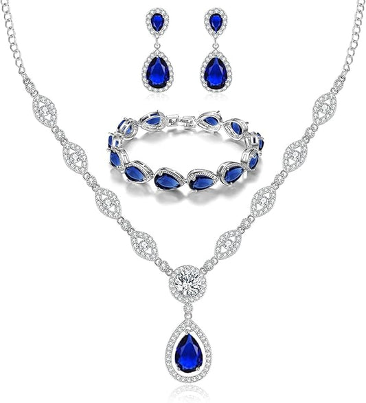 GULICX AAA Cubic Zirconia CZ Silver Plated Base Women's Party Jewelry Set Earrings Pendant Necklace