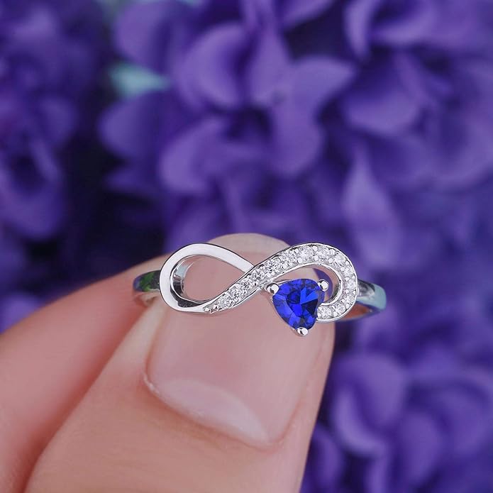 JO WISDOM Promise Ring for Women Sterling Silver Infinity Heart Promise Rings for Her Birthstone Cubic Zirconia Friendship Ring Size 5-12