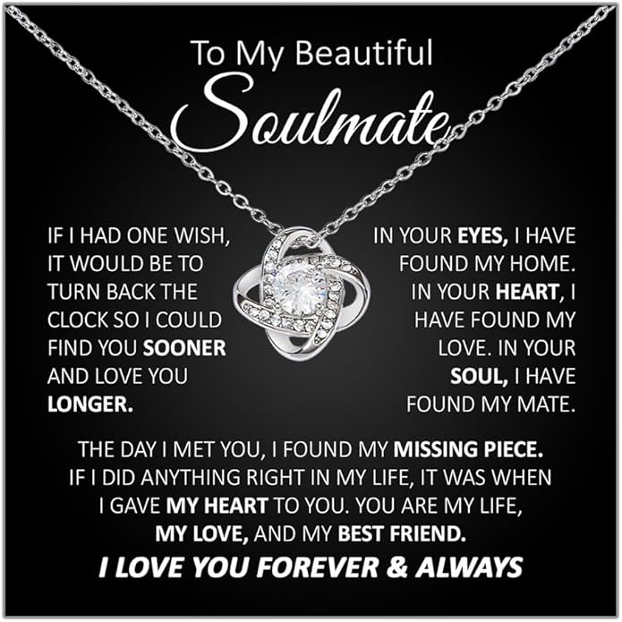 To My Beautiful Soulmate Necklace For Women, Necklace For Wife From Husband, Girlfriend Necklace From Boyfriend, Wife Birthday Gifts From Husband, Gifts Boxes For Women, Soulmate Necklace For Her