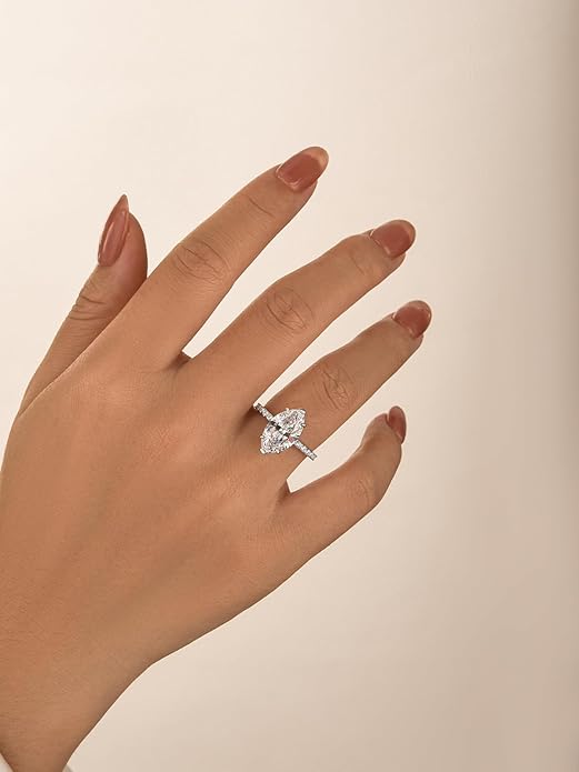 3.5CT Marquise Cut Engagement Ring, AAAAA Grade Cubic Zirconia Promise Ring for Women, S925 Silver Bridal Wedding Jewelry