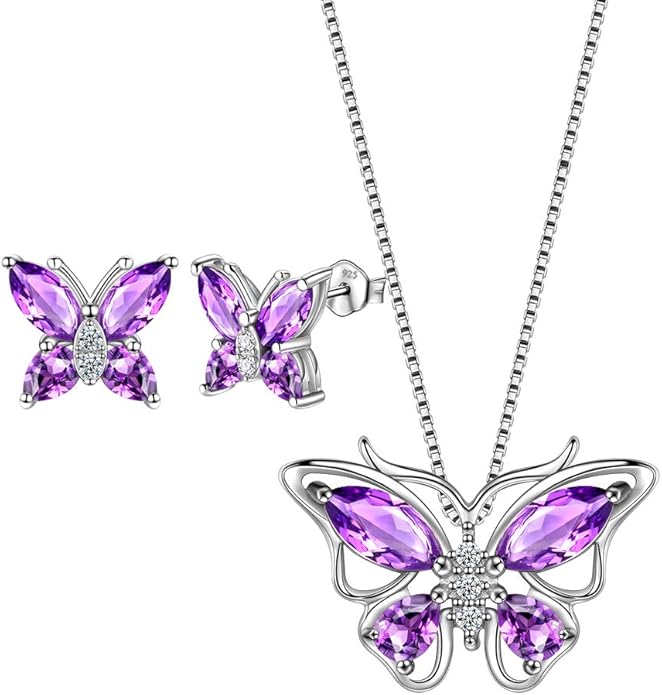Aurora Tears Butterfly Jewelry,Women 925 Sterling Silver Butterflies Birthstone Pendant Necklace/Earrings/Rings Wedding Gift