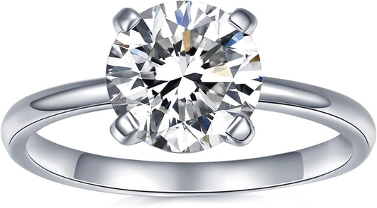 IMOLOVE Solitaire Moissanite Engagement Ring, 1CT D Color VVS1 Clarity, 925 Sterling Silver with 18K White Gold Plated, Ideal Gift for Women