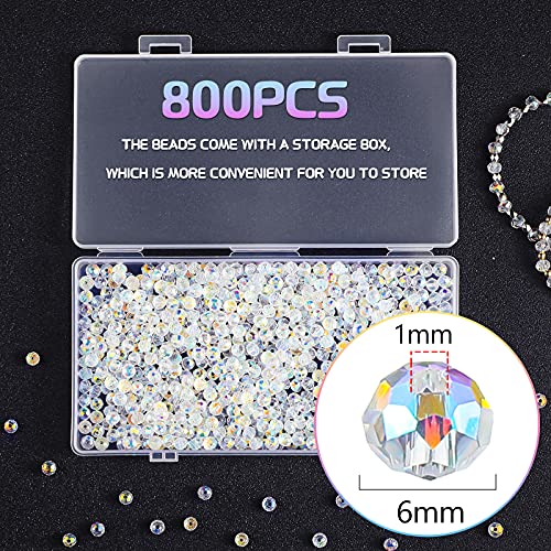800 Pieces 6mm Crystal Rondelle Glass Beads Faceted Rondelle Beads DIY Glass Crystal for Jewelry Making Suncatchers Bracelets Necklace Pendants Supplies(Ab Color)