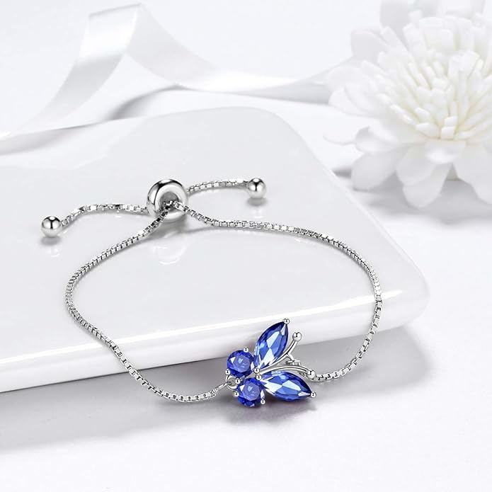 Aurora Tears Butterfly Jewelry,Women 925 Sterling Silver Butterflies Birthstone Pendant Necklace/Earrings/Rings Wedding Gift