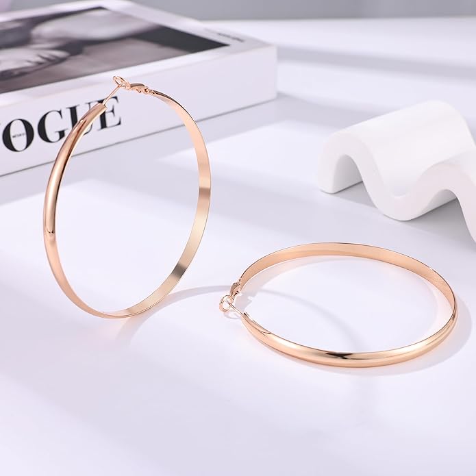 Gacimy 14K Gold Plated Hoop Earrings for Women, 14k Real Gold Plated with 925 Sterling Silver Post, Hypoallergenic Lightweight Thick Hoops Earrings for Women Trendy