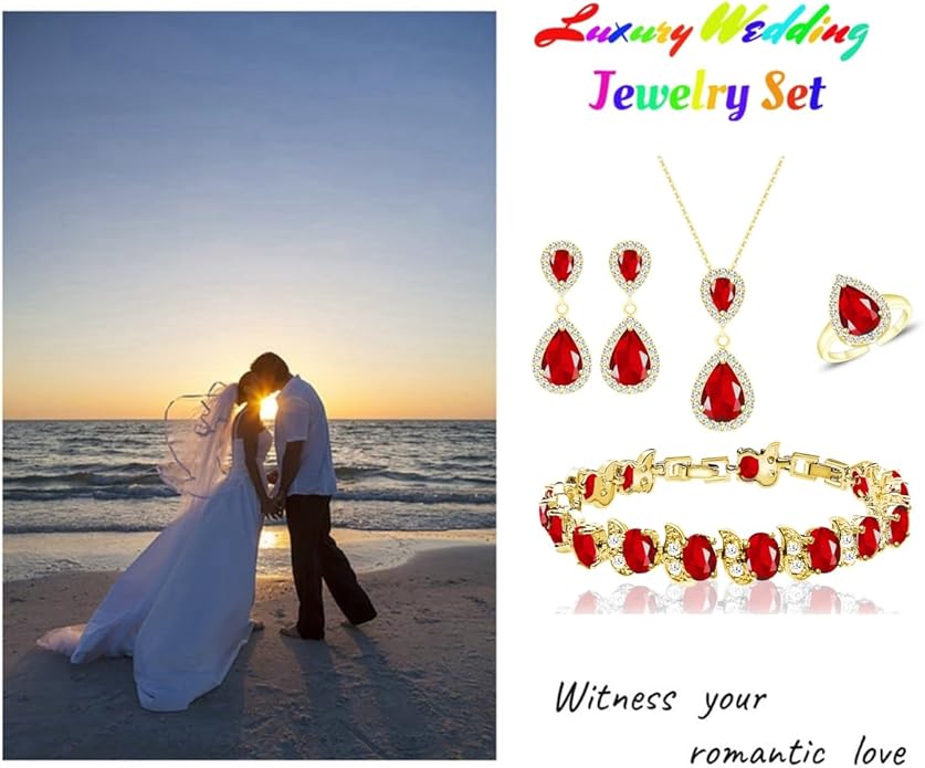 LMXXVJ Teardrop Jewelry Set for Women，Necklace Earrings Adjustable Ring Bracelet Set Fashion Formal Platinum/Gold/Rose Gold Jewelry Gift Girl/Mom/Wife/Grandmother/Best Friend/Aunt