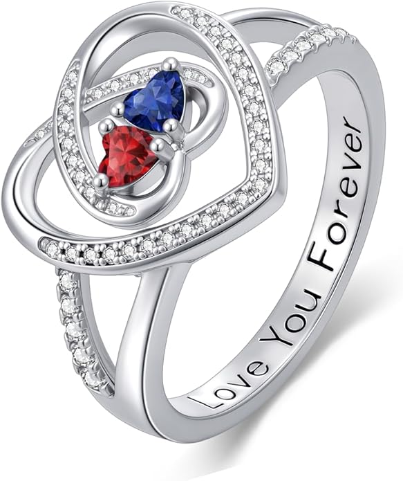 Valentine's Day Gifts for Women Birthstone Rings for Women Heart Statemet Engagement Eternity Wedding Promise Rings Jewelry Anniversary Christmas Valentine Mothers Day Birthday Gifts for Wife Her Girlfriend