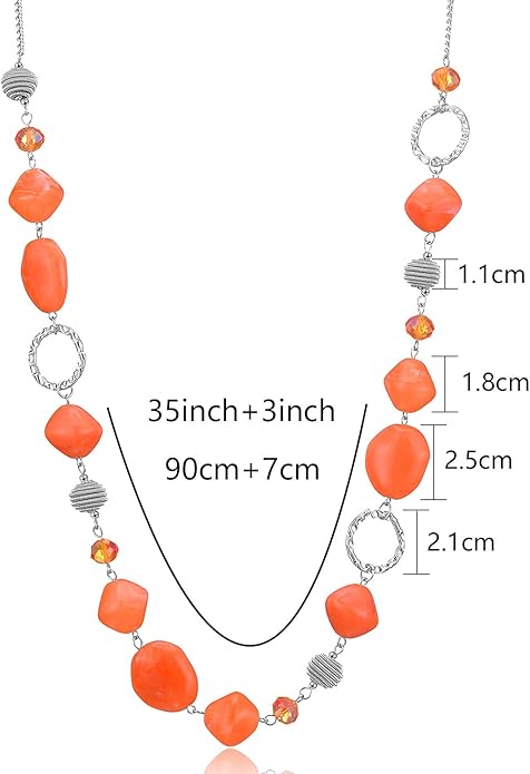 BULINLIN Beaded Long Necklace for Women Silver Sweater Chain Necklace with Crystal Resin Beads, Fashion Jewelry Necklace