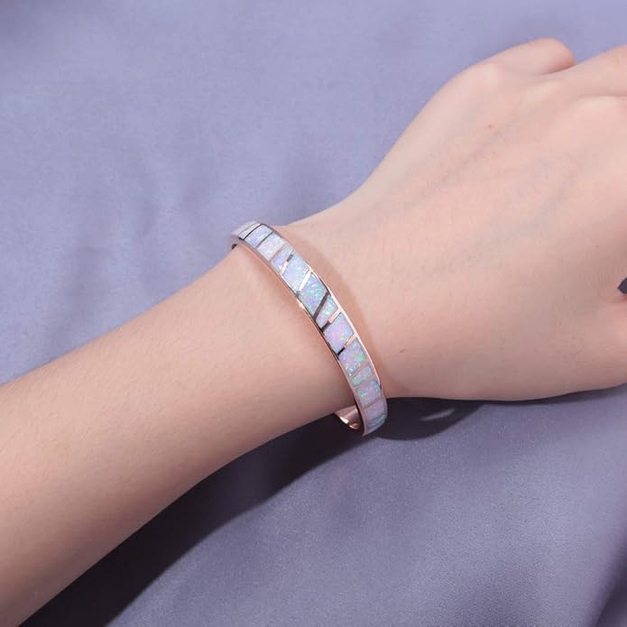 CiNily Womens Cuff Bracelet,Opal Bangle Bracelets Gold Plated Hypoallergenic Ladies Gemstone Open Cuff Bangle Bracelet