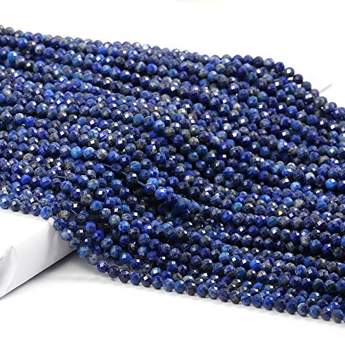 Natural Faceted Lapis Lazuli Beads Natural Stones Loose Bead for Jewelry Making Bracelet Necklace (Size 2mm,Length 15") - color: Lapis lazuli, size: 2mm