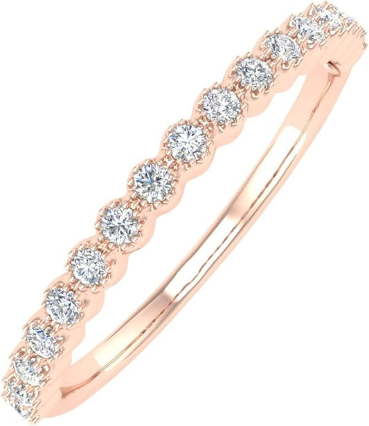 1/5 Carat Bezel Set Diamond Wedding Band Ring in 14K Solid Gold
